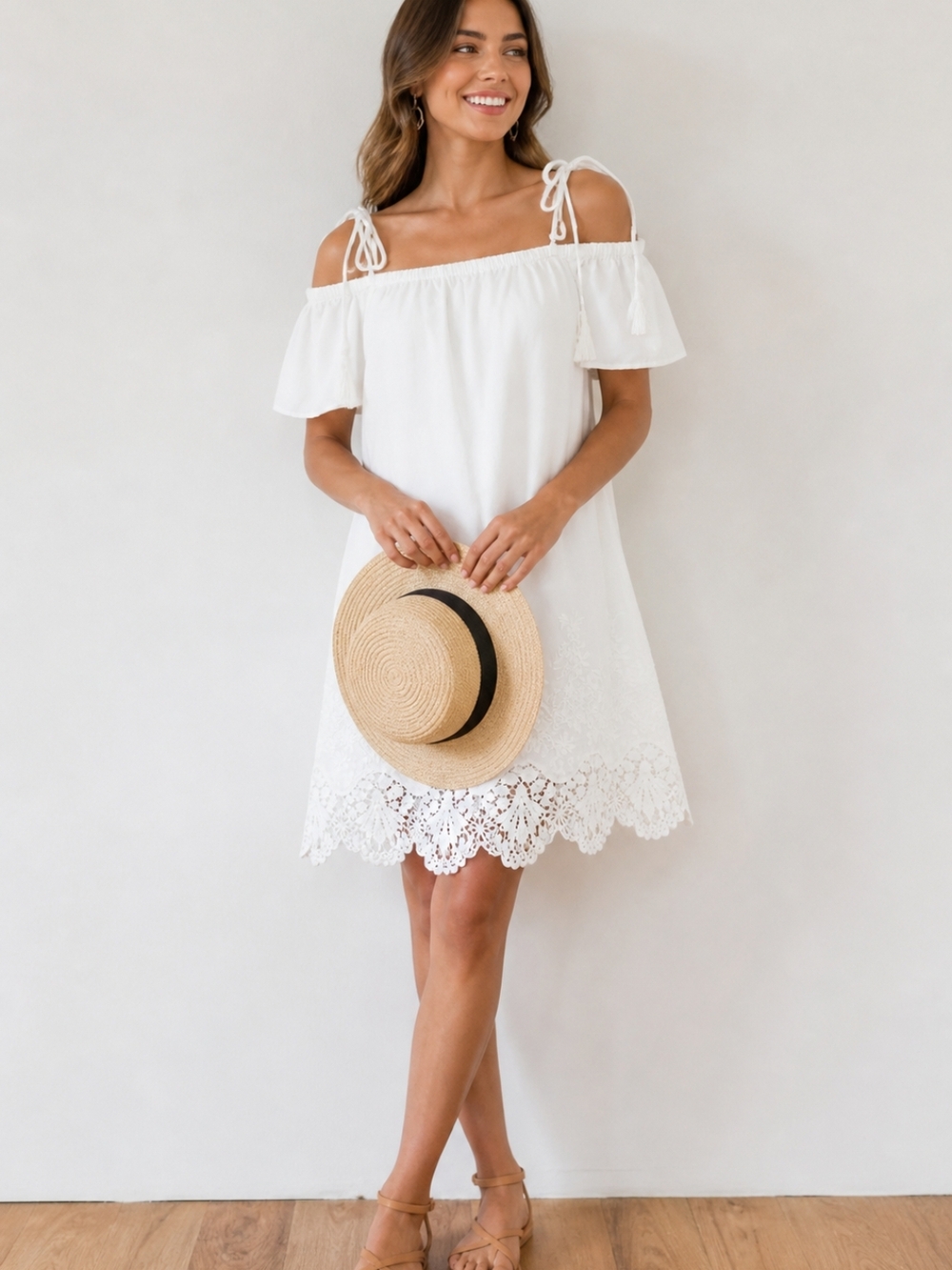 Madewell Crisp White Crochet Lace And Embroidery Off Shoulder Dress M Like New